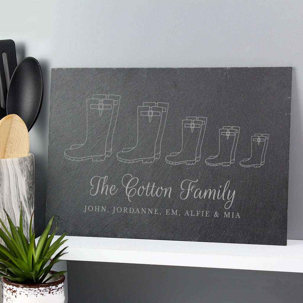 Personalised Welly Boot Family of Five Slate - Buy Slate at GiftMasters.co.uk