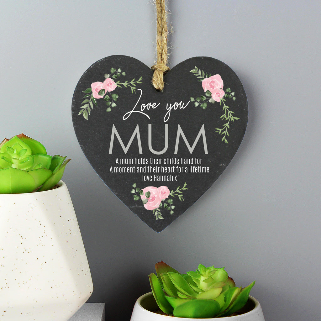 Personalised Abstract Rose Printed Slate Heart Decoration - Buy Slate at GiftMasters.co.uk