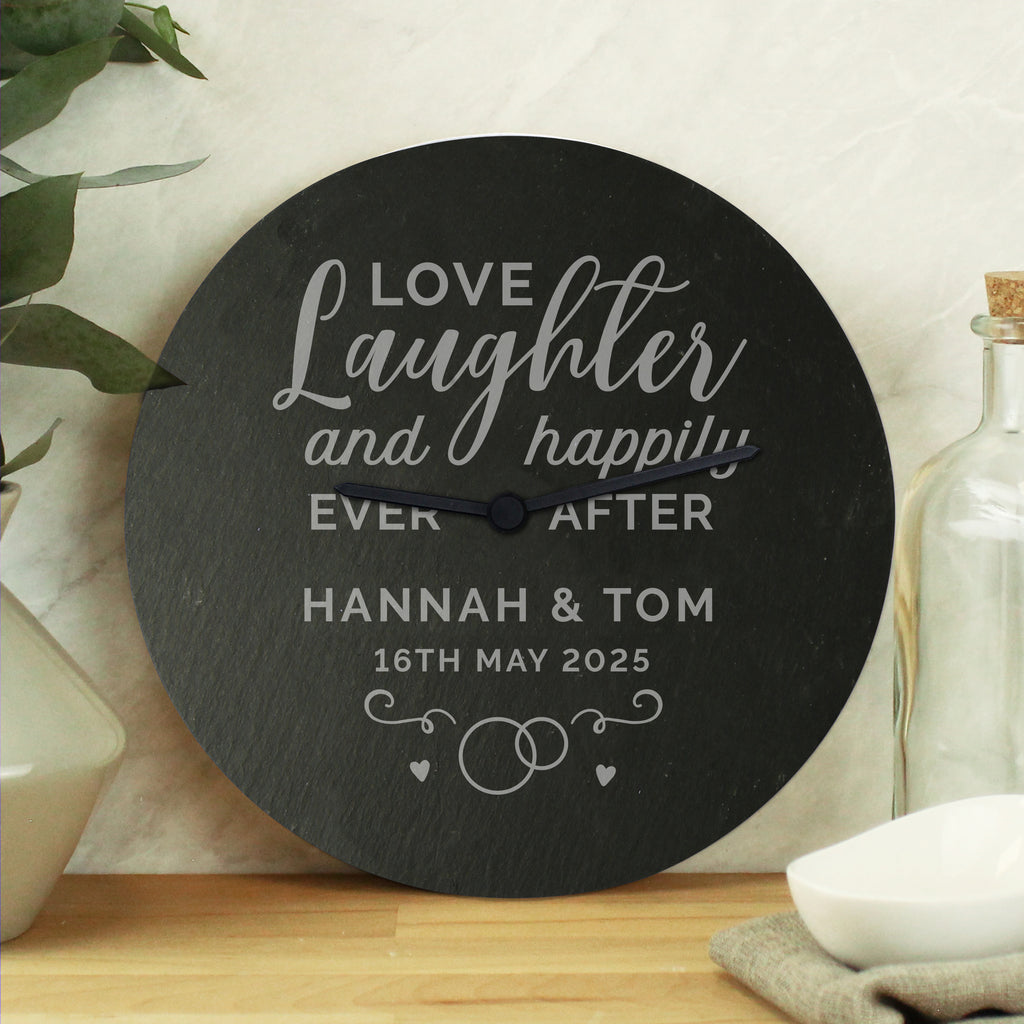 Personalised Love Laughter Slate Clock - Buy Clocks & Watches at GiftMasters.co.uk