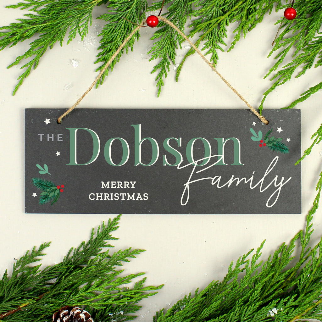 Personalised Christmas Slate Plaque - Buy Hanging Decorations & Signs at GiftMasters.co.uk