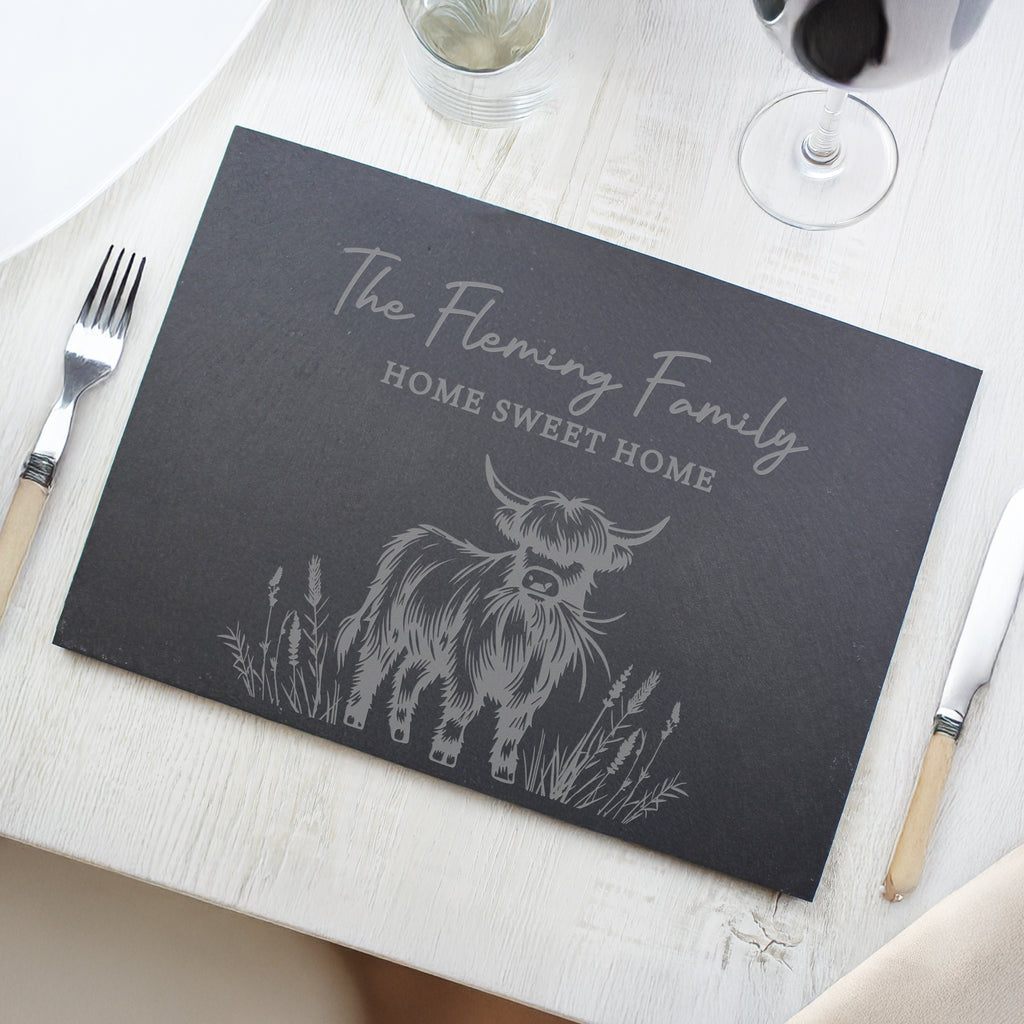 Personalised Highland Cow Slate Placemat - Buy Mealtime Essentials at GiftMasters.co.uk