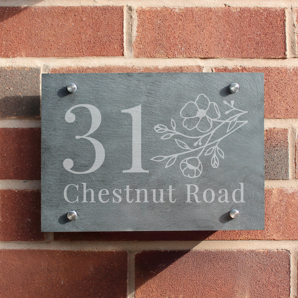 Personalised Floral Slate House Sign - Buy Hanging Decorations & Signs at GiftMasters.co.uk