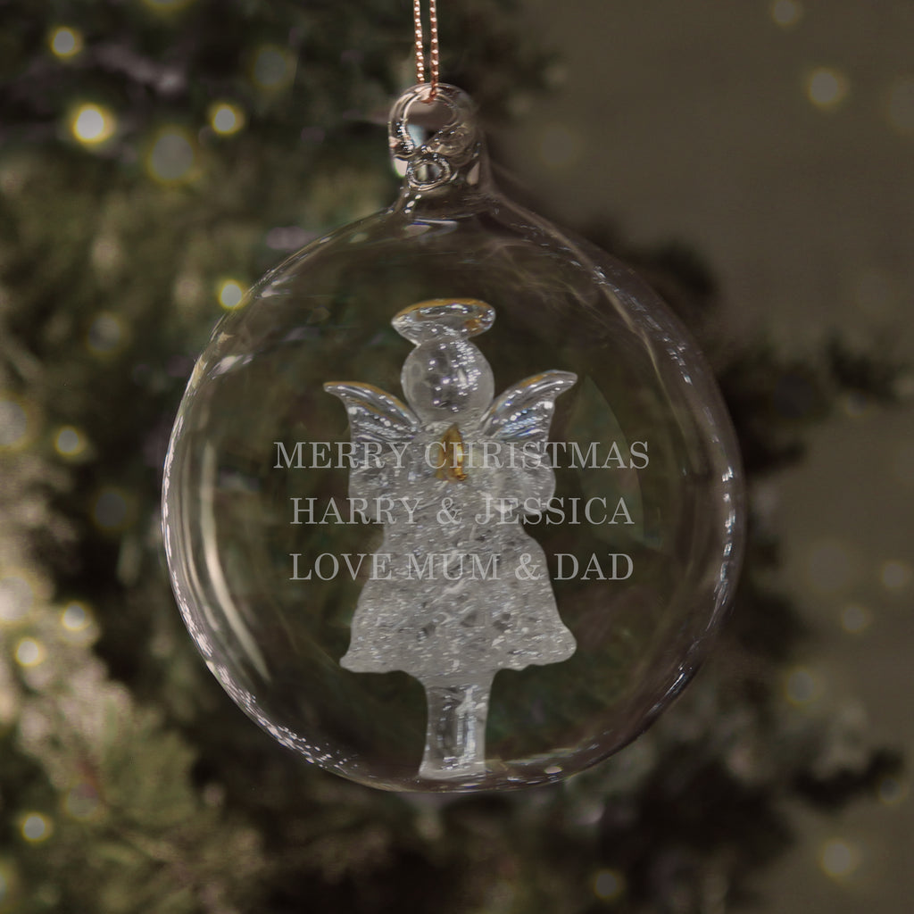 Personalised Glass Christmas Angel Bauble - Buy Christmas Decorations at GiftMasters.co.uk