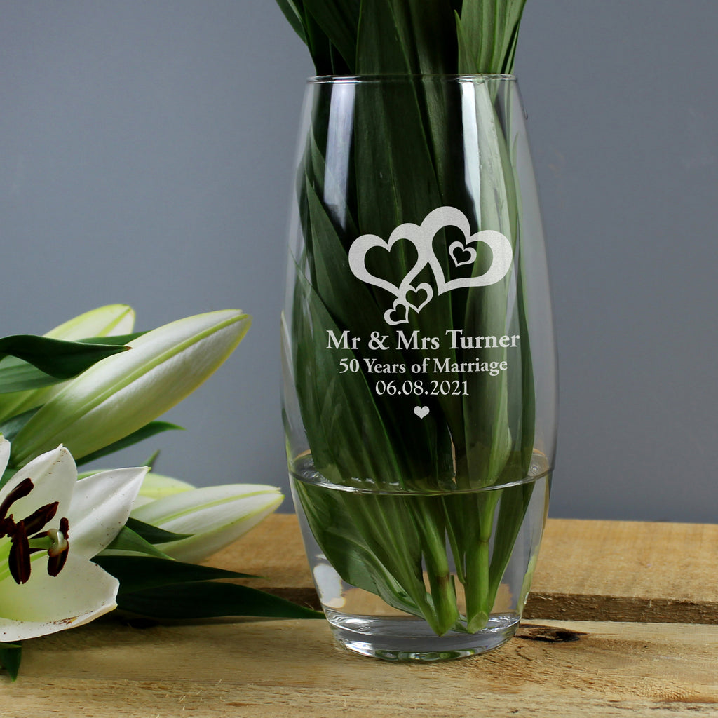 Personalised Love Hearts Bullet Vase - Buy Vases at GiftMasters.co.uk