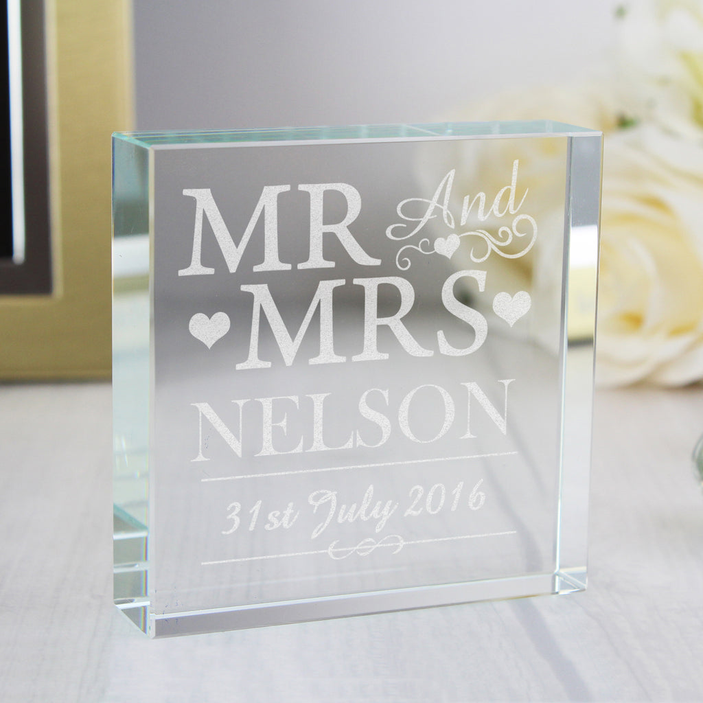 Personalised Mr & Mrs Crystal Token - Buy Ornaments at GiftMasters.co.uk