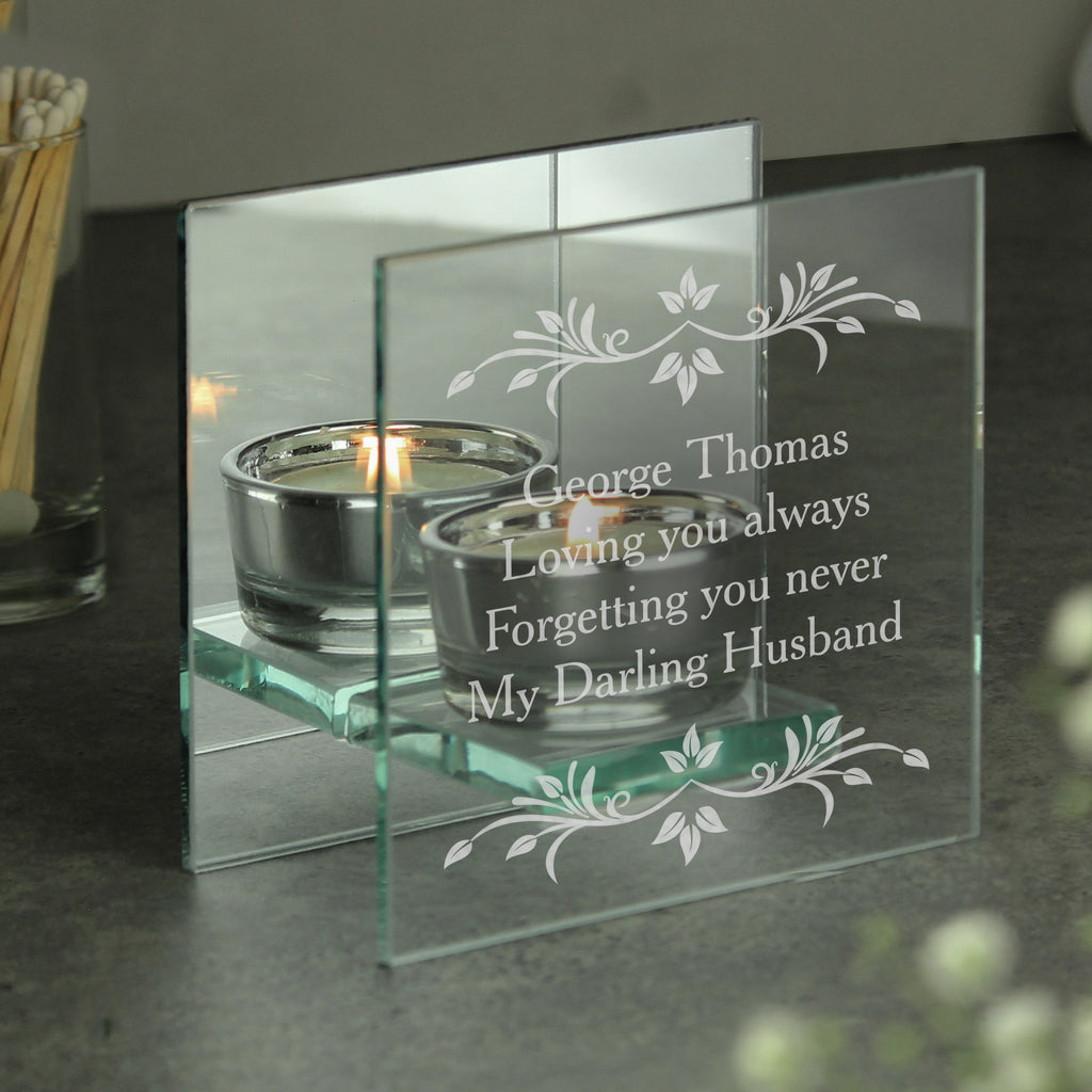 Personalised Sentiments Mirrored Glass Tea Light Candle Holder - Buy Candles & Reed Diffusers at GiftMasters.co.uk