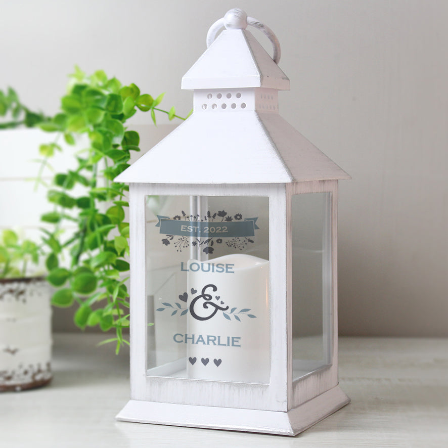 Personalised Couples Special Date White Lantern - Buy LED Lights, Candles & Decorations at GiftMasters.co.uk