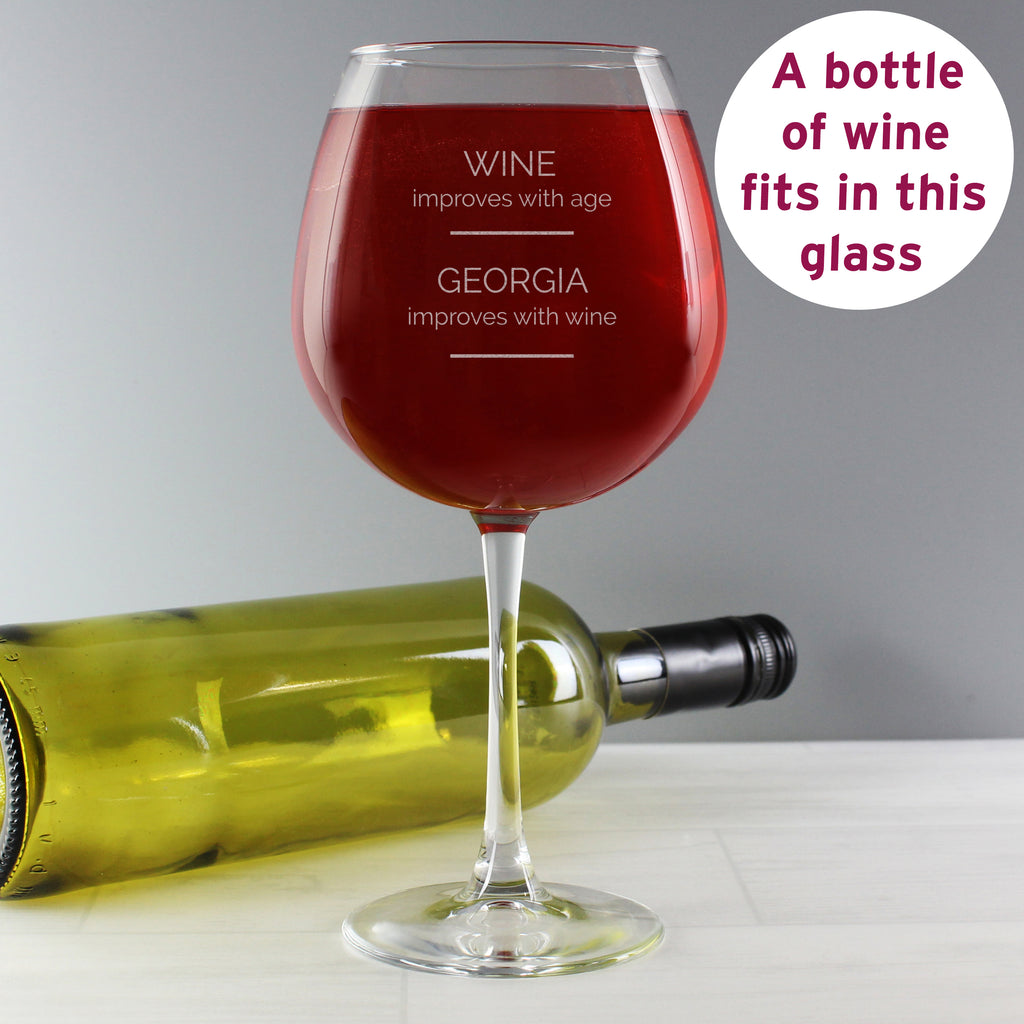 Personalised 'Wine Improves with Age' Bottle of Wine Glass - Buy Glasses & Barware at GiftMasters.co.uk