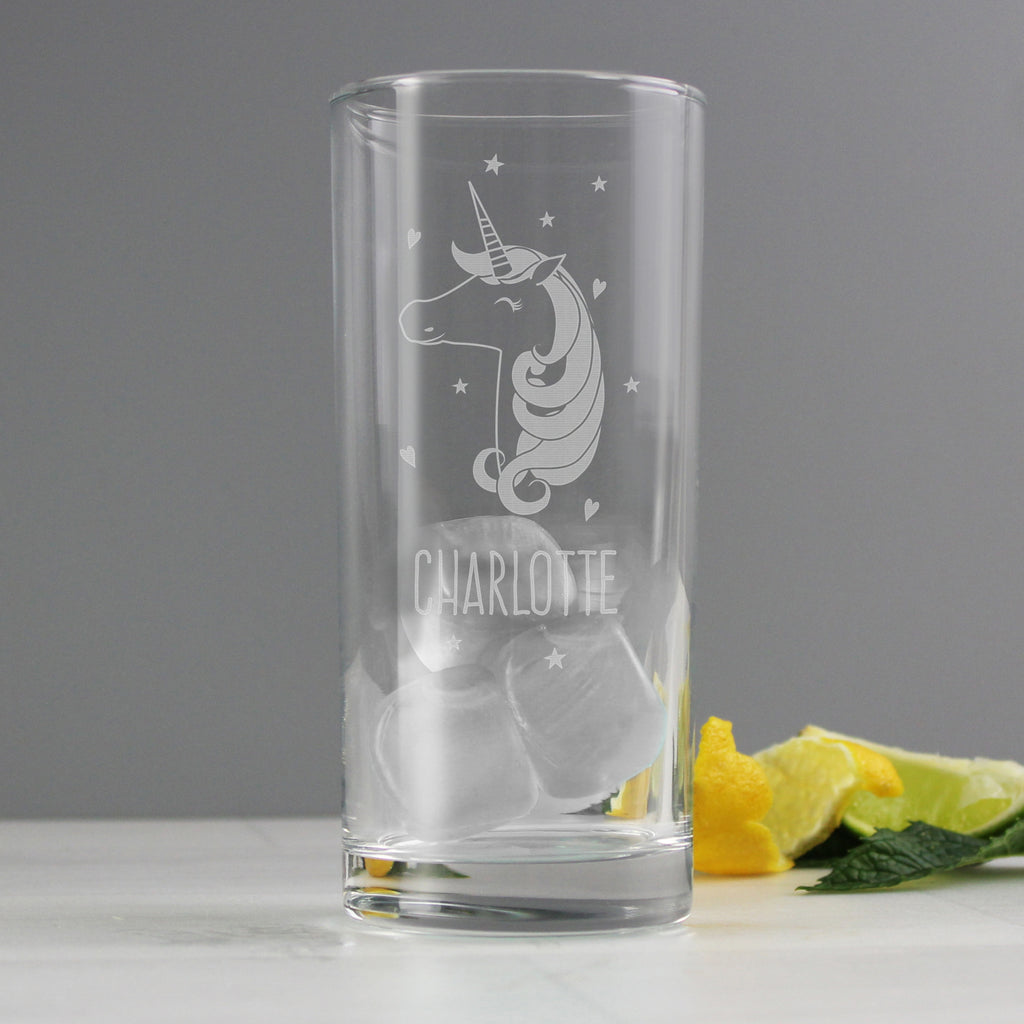 Personalised Unicorn Engraved Hi Ball Glass