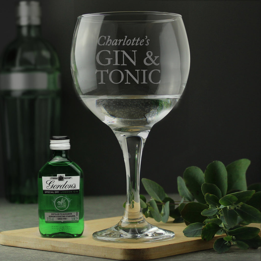 Personalised Gin & Tonic Balloon Glass with Gin Miniature Set - Buy Glasses & Barware at GiftMasters.co.uk