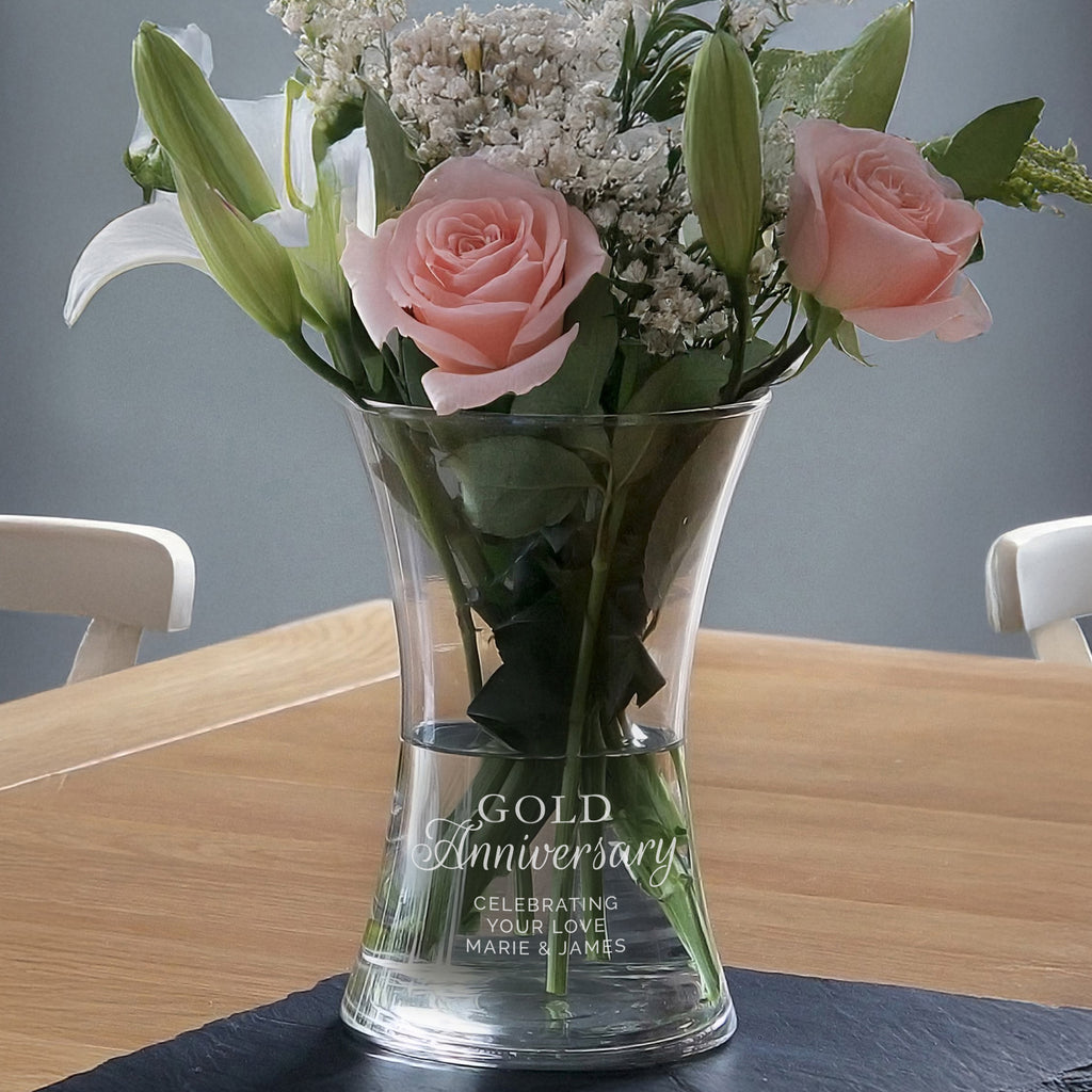 Personalised 'Gold Anniversary' Glass Vase - Buy Vases at GiftMasters.co.uk