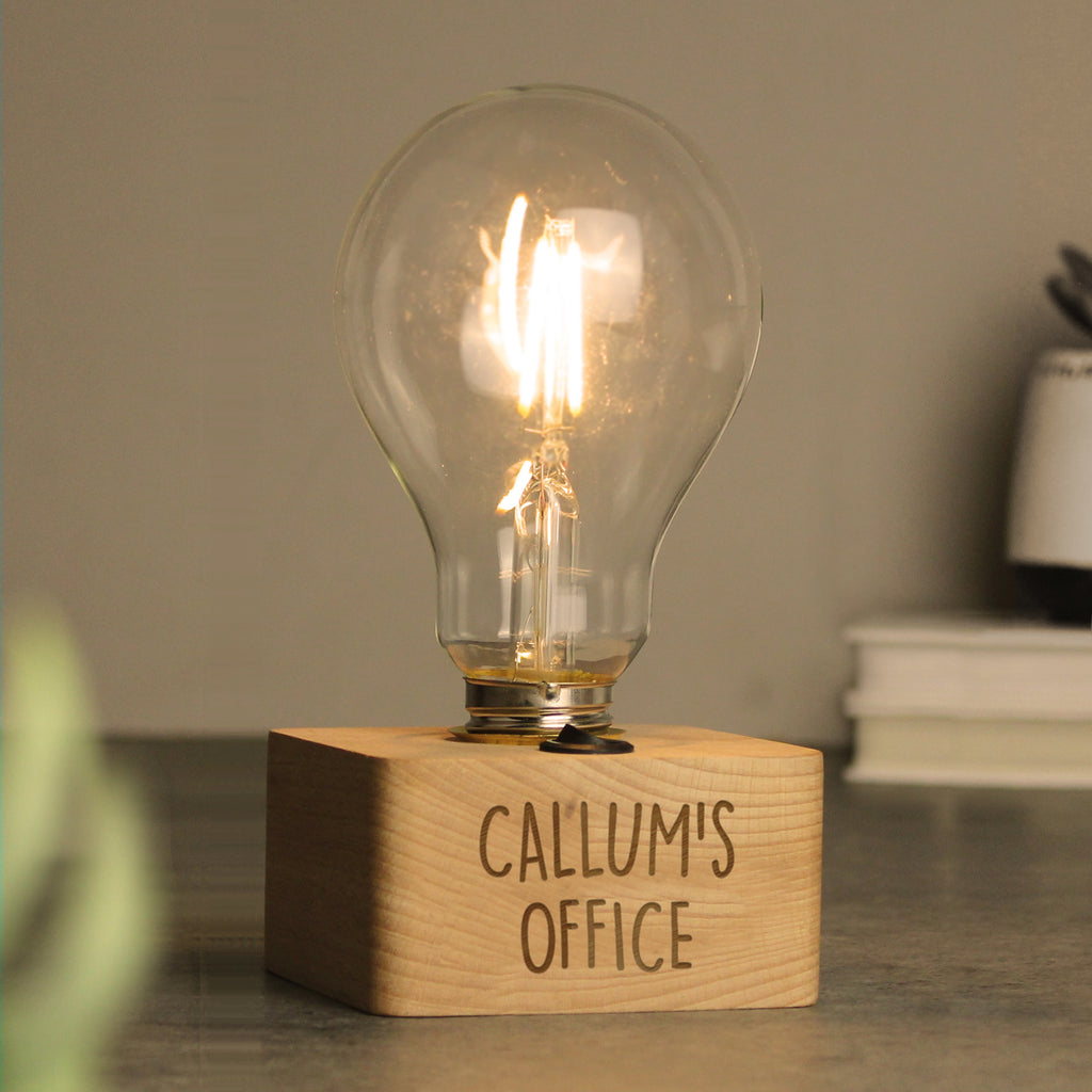 Personalised Free Text LED Bulb Table Lamp - Buy Wooden at GiftMasters.co.uk