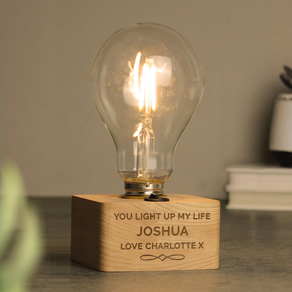 Personalised Decorative LED Bulb Table Lamp - Buy Wooden at GiftMasters.co.uk