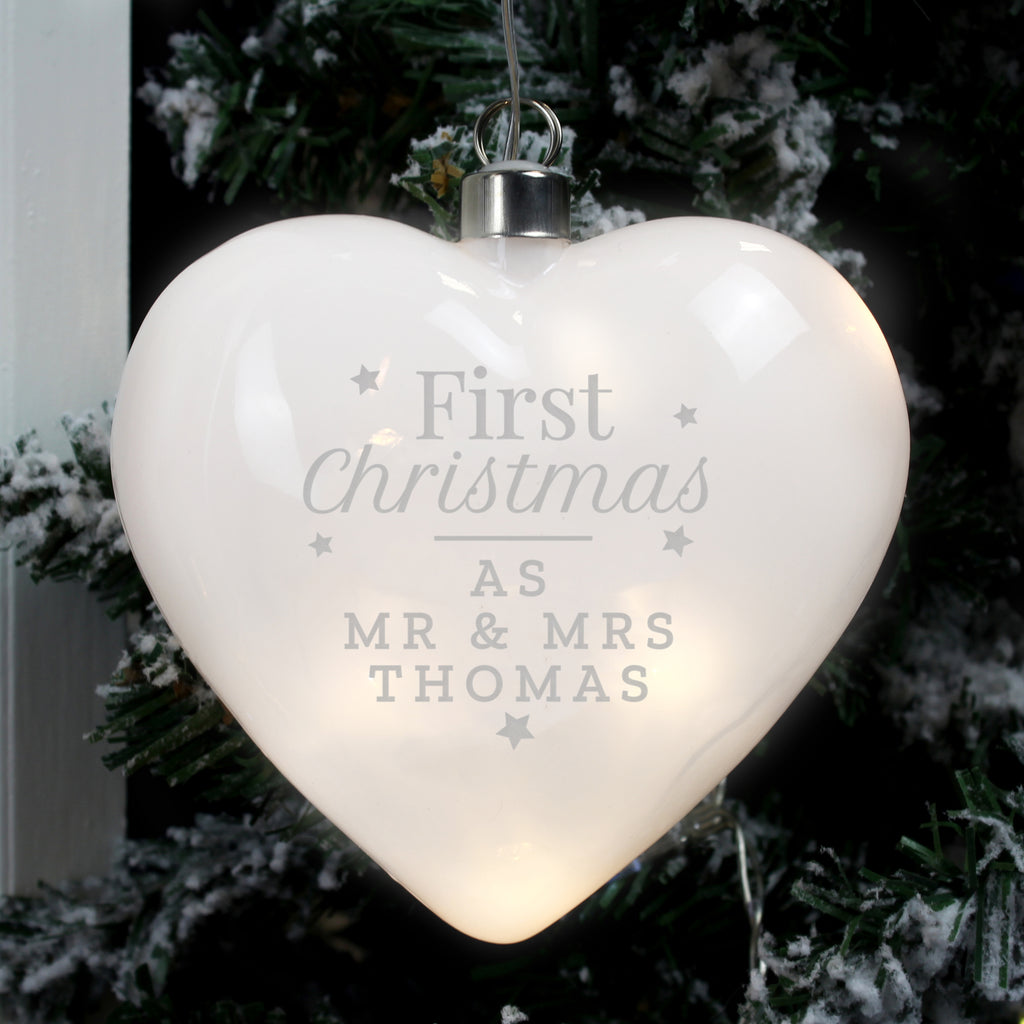 Personalised First Christmas LED Hanging Glass Heart - Buy LED Lights, Candles & Decorations at GiftMasters.co.uk