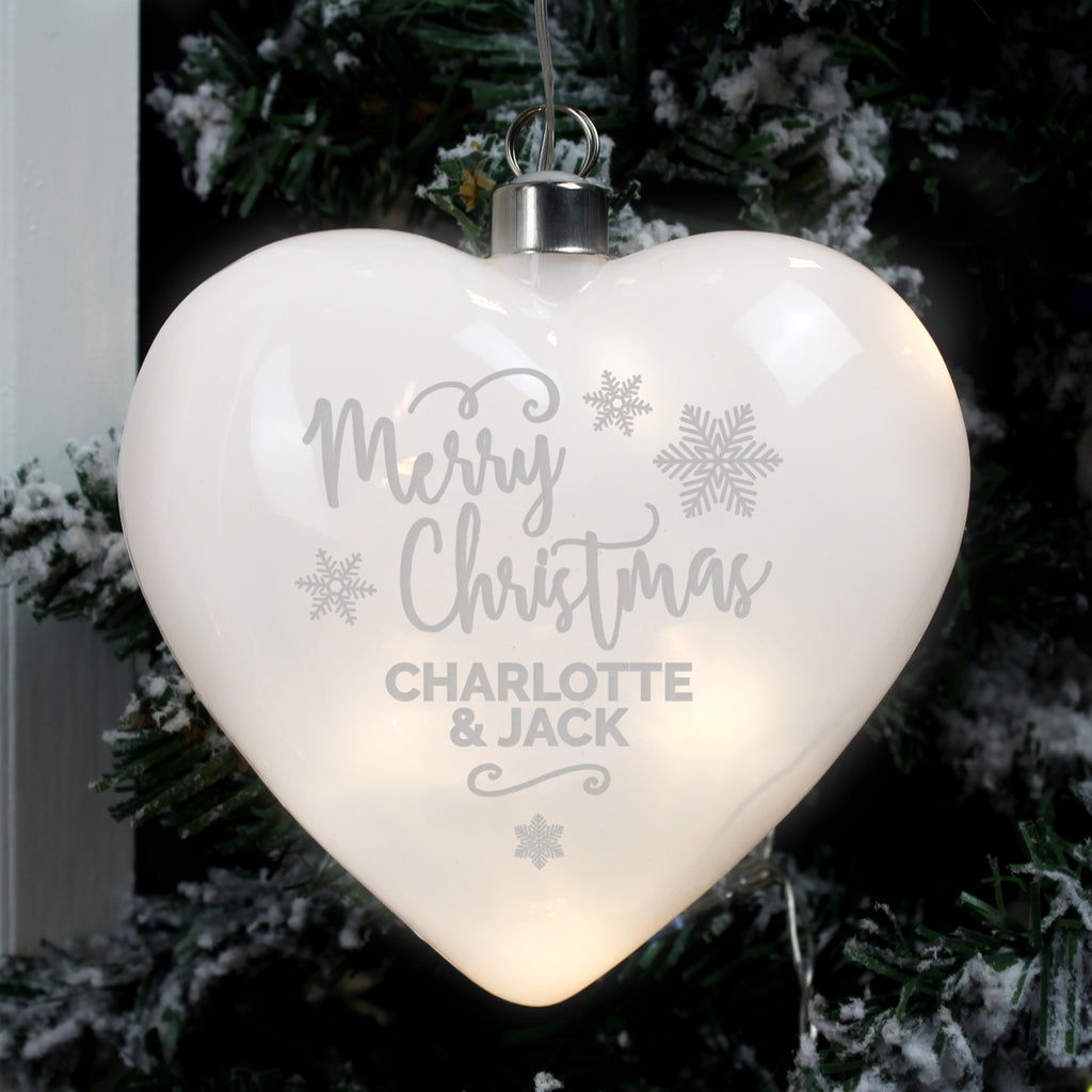 Personalised Merry Christmas LED Hanging Glass Heart - Buy LED Lights, Candles & Decorations at GiftMasters.co.uk