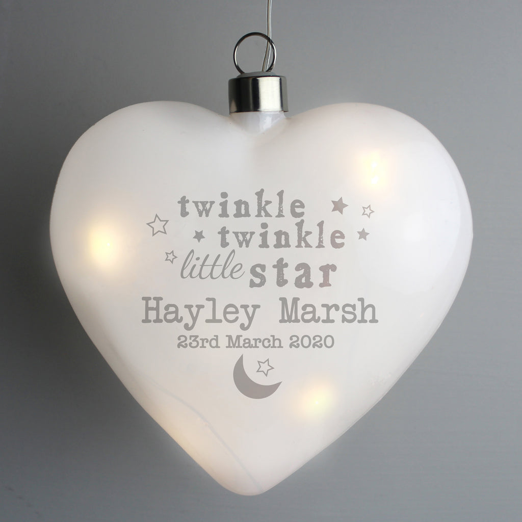 Personalised Twinkle Twinkle LED Hanging Glass Heart - Buy LED Lights, Candles & Decorations at GiftMasters.co.uk