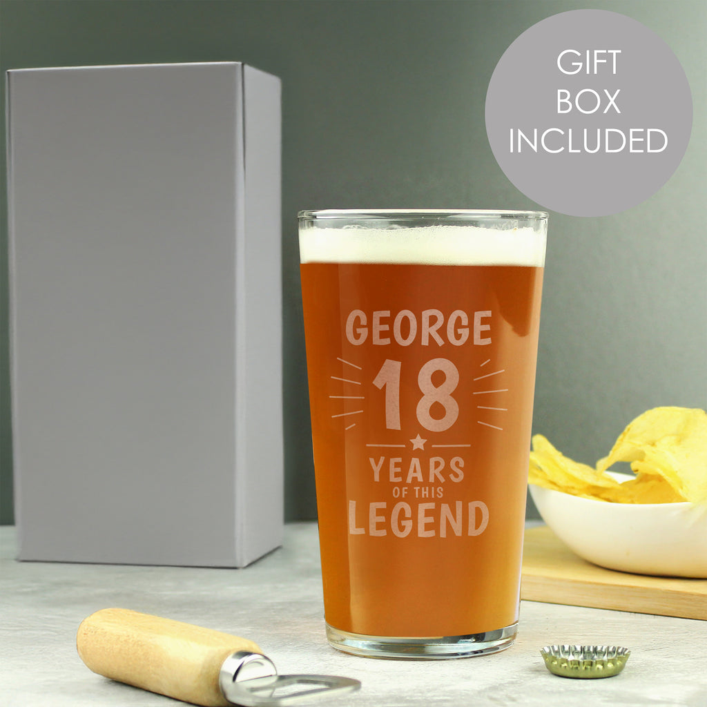 Personalised Years of This Legend Birthday Pint Glass - Buy Glasses & Barware at GiftMasters.co.uk