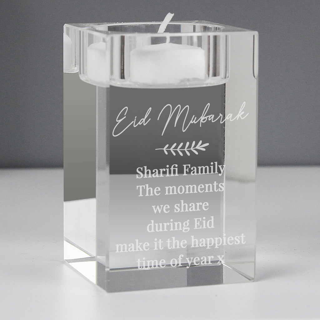 Personalised Leaf Free Text Glass Tea Light Holder - Buy Candles & Reed Diffusers at GiftMasters.co.uk