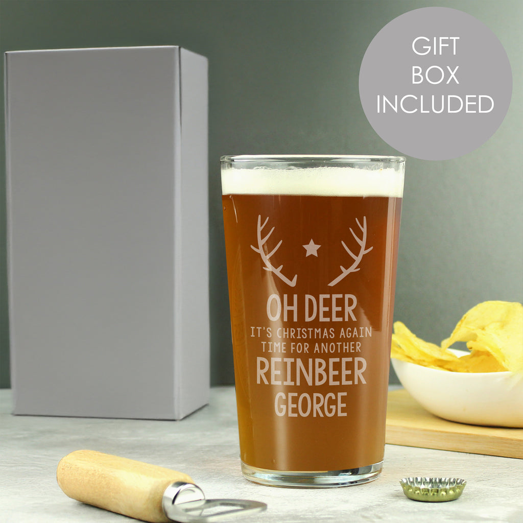 Personalised Time For A Reinbeer Pint Glass - Buy Glasses & Barware at GiftMasters.co.uk