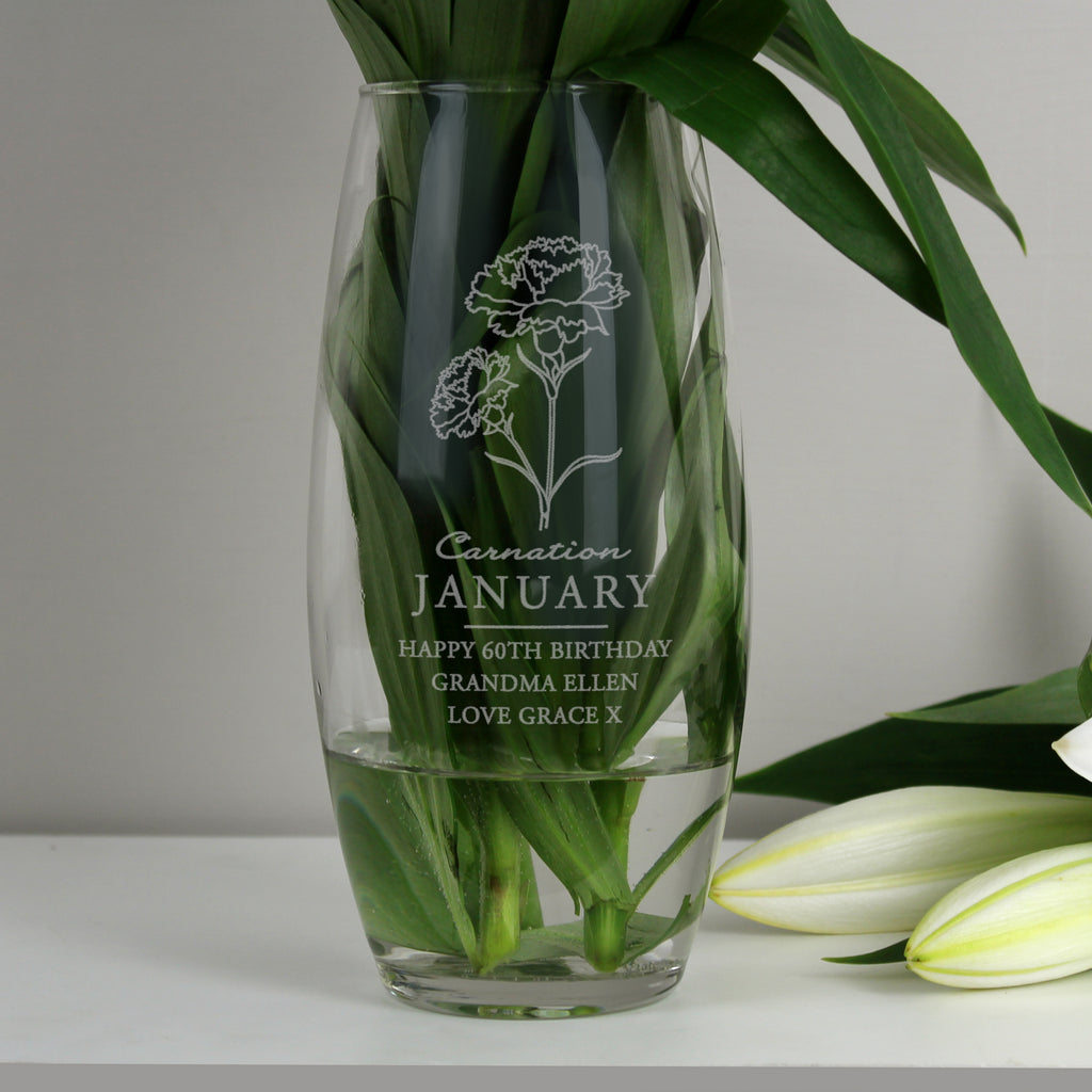 Personalised January Birth Flower Bullet Vase - Buy Vases at GiftMasters.co.uk