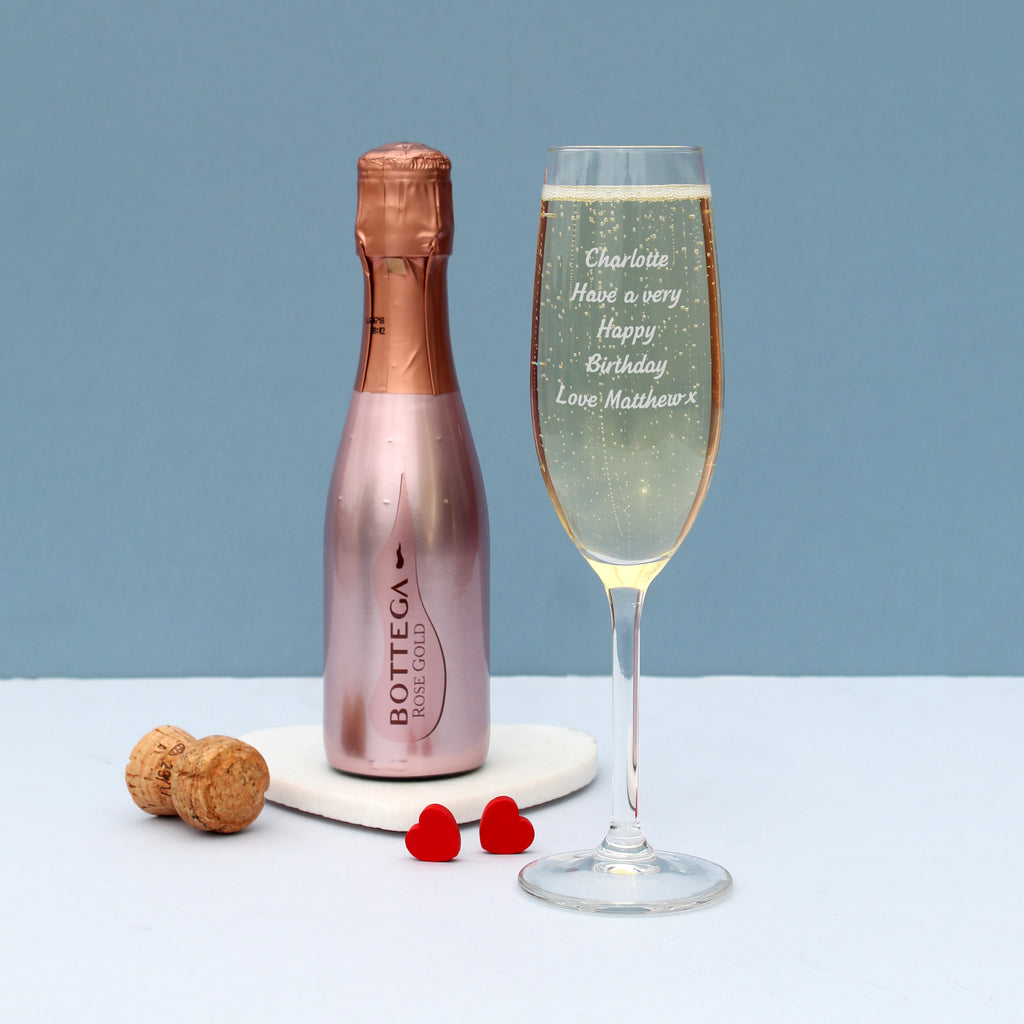 Personalised Flute & Mini Rose Bottega Prosecco Set - Buy Alcohol at GiftMasters.co.uk