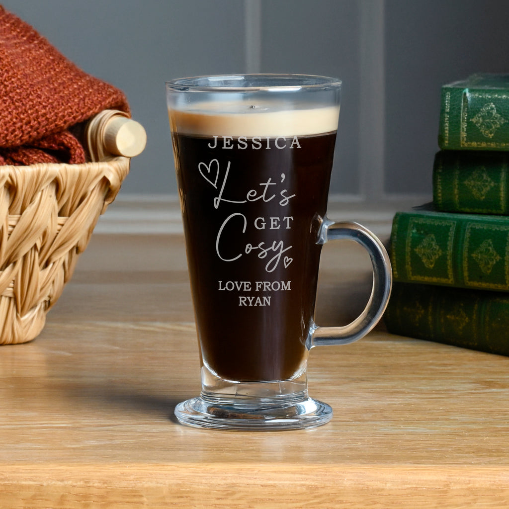 Personalised Get Cosy Latte Glass - Buy  at GiftMasters.co.uk