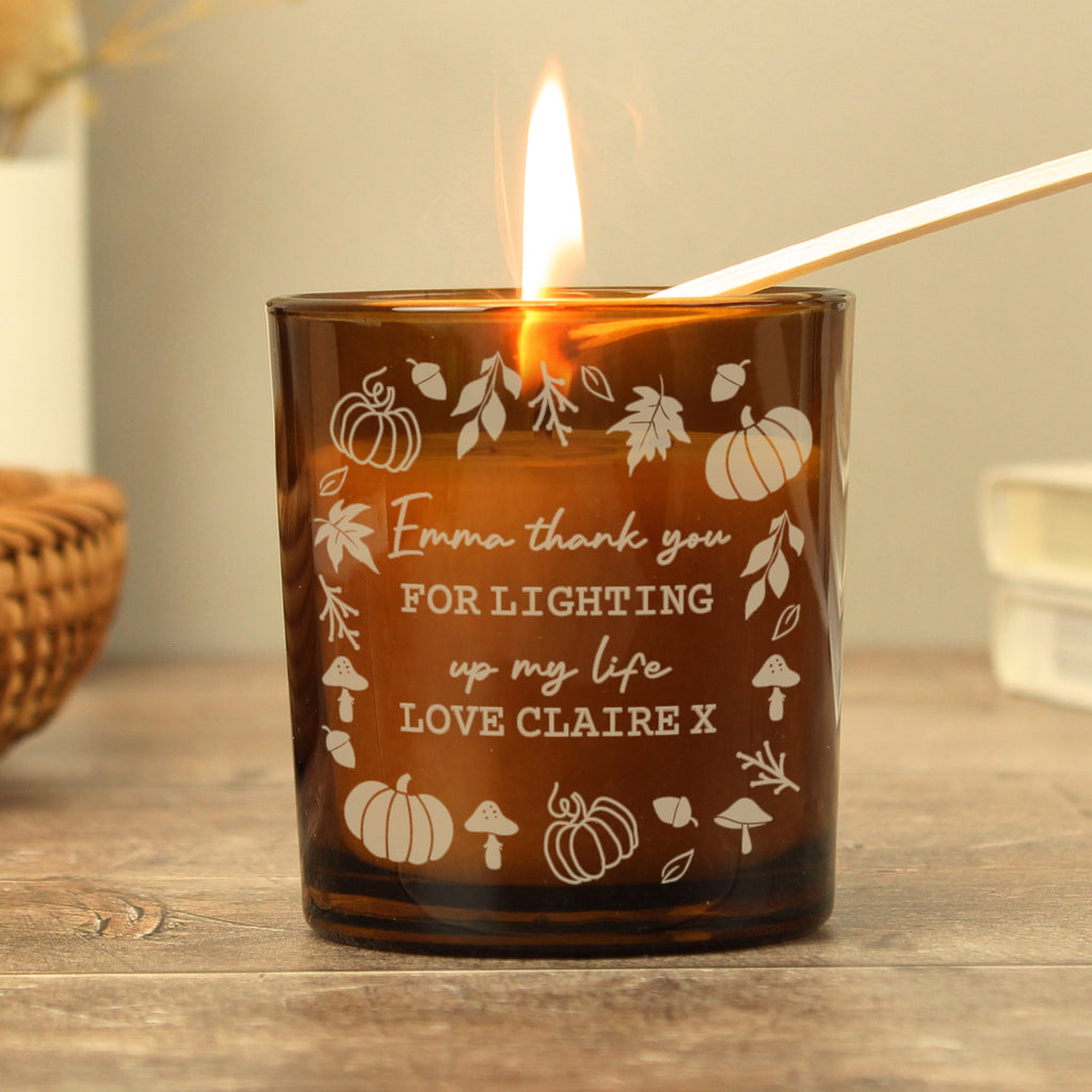 Personalised Pumpkins Amber Glass Candle - Buy  at GiftMasters.co.uk