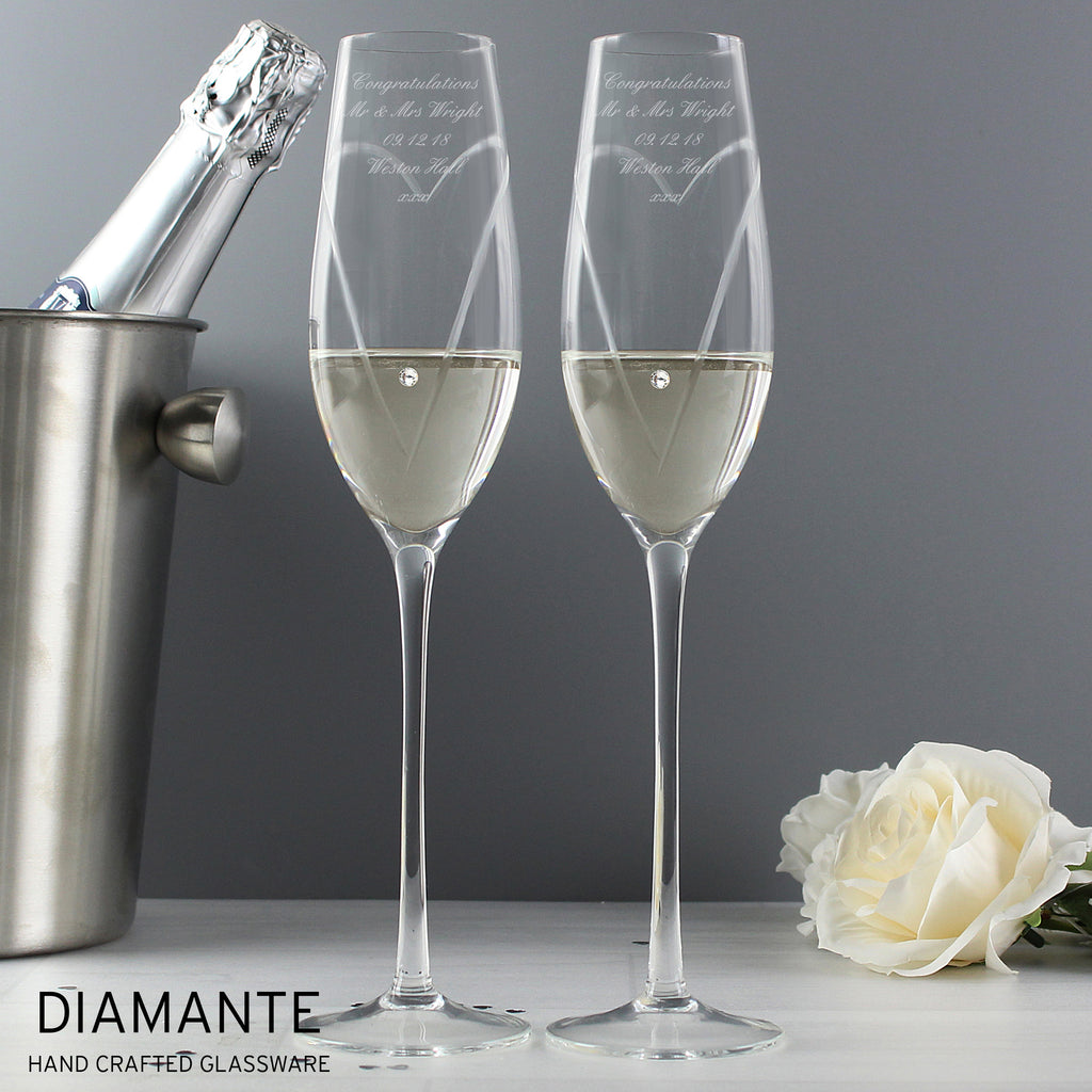 Personalised Hand Cut Heart Pair of Flutes with Gift Box - Buy Glasses & Barware at GiftMasters.co.uk