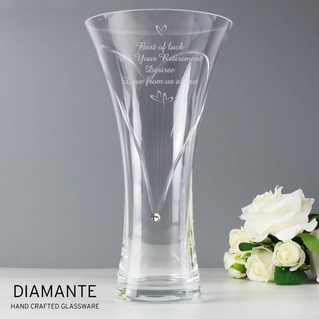 Personalised Large Hand Cut Little Hearts Diamante Vase - Buy Vases at GiftMasters.co.uk