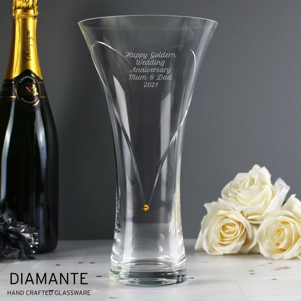 Personalised Large Hand Cut Gold Diamante Heart Vase - Buy Vases at GiftMasters.co.uk
