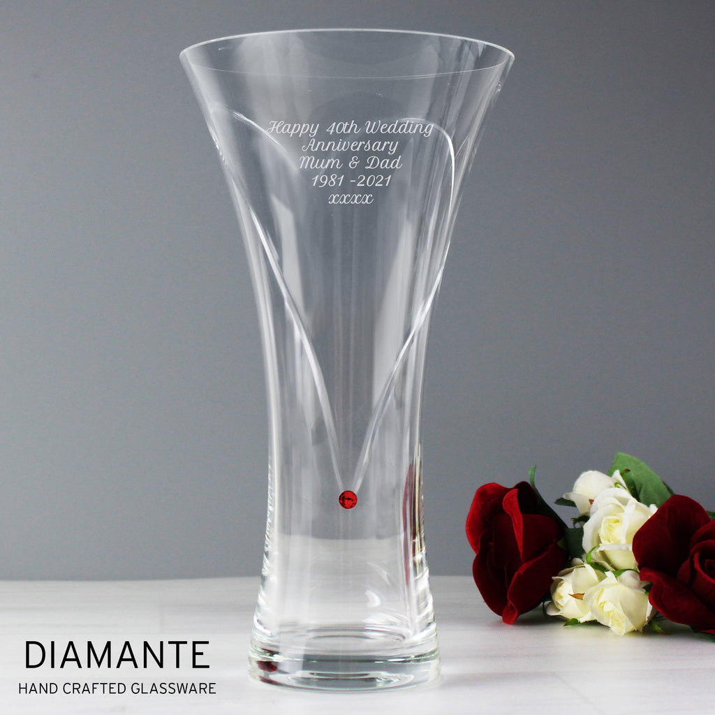 Personalised Large Hand Cut Ruby Diamante Heart Vase - Buy Vases at GiftMasters.co.uk