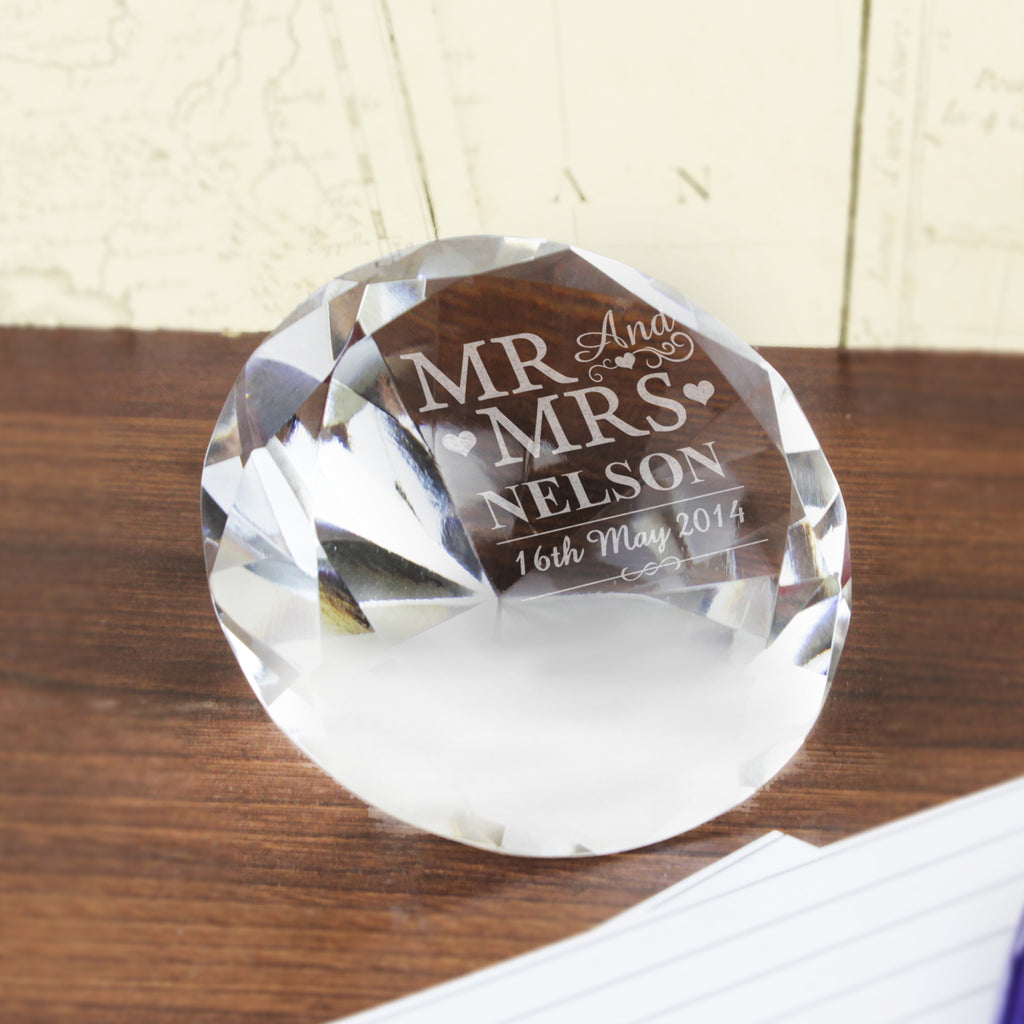 Personalised Mr & Mrs Diamond Paperweight - Buy Ornaments at GiftMasters.co.uk