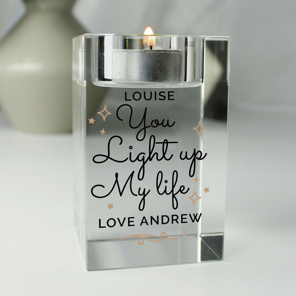 Personalised You Light Up My Life Glass Tea Light Holder - Buy Candles & Reed Diffusers at GiftMasters.co.uk