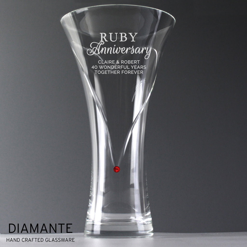 Personalised Ruby Anniversary Large Hand Cut Diamante Heart Vase - Buy Vases at GiftMasters.co.uk