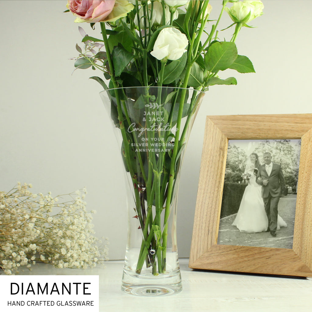 Personalised Free Text Botanical Hand Cut Diamante Heart Vase - Buy Vases at GiftMasters.co.uk
