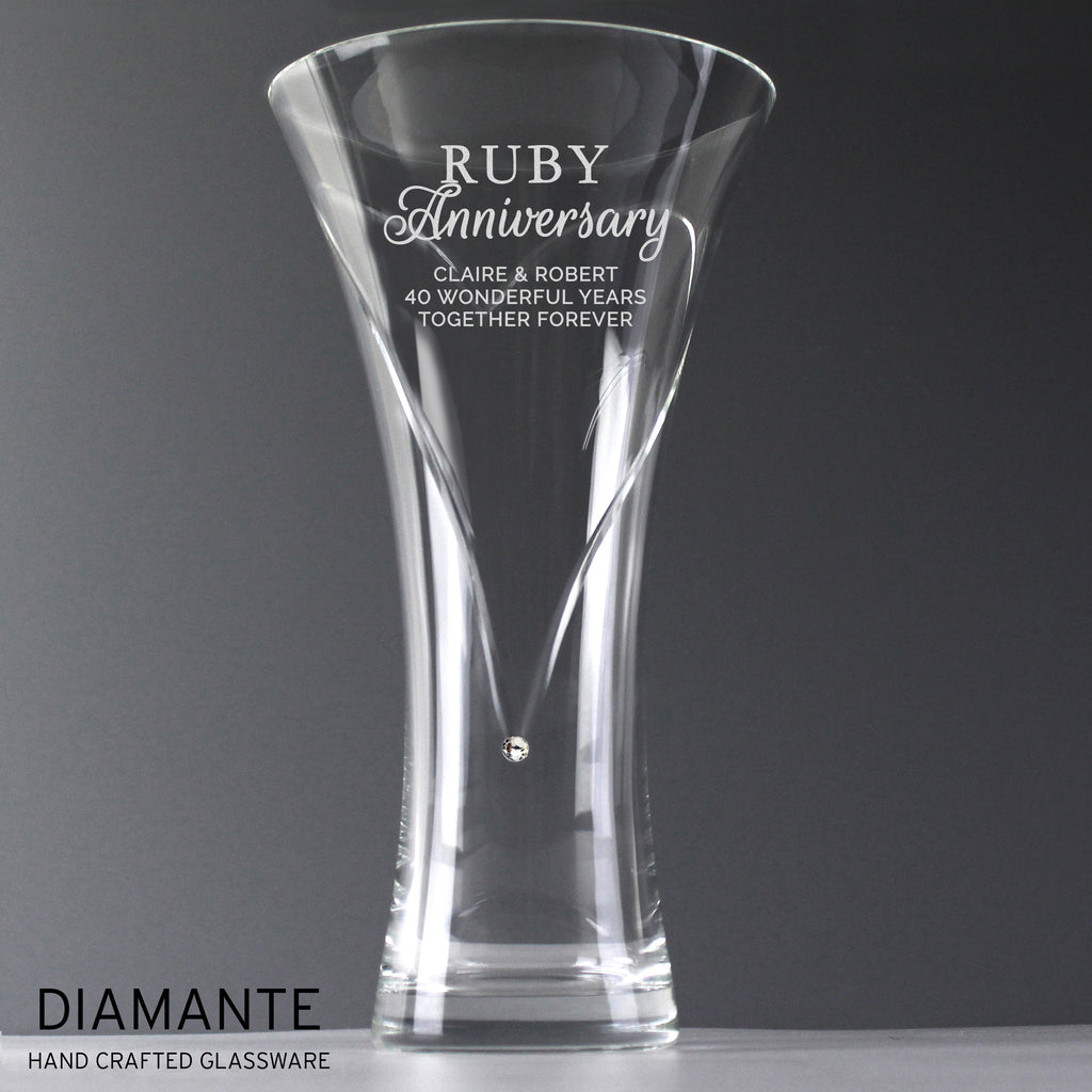Personalised Ruby Anniversary Large Hand Cut Diamante Heart Vase - Buy Vases at GiftMasters.co.uk