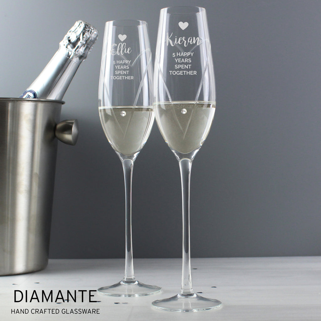 Personalised Hand Cut Heart Celebration Pair of Flutes with Gift Box - Buy Glasses & Barware at GiftMasters.co.uk
