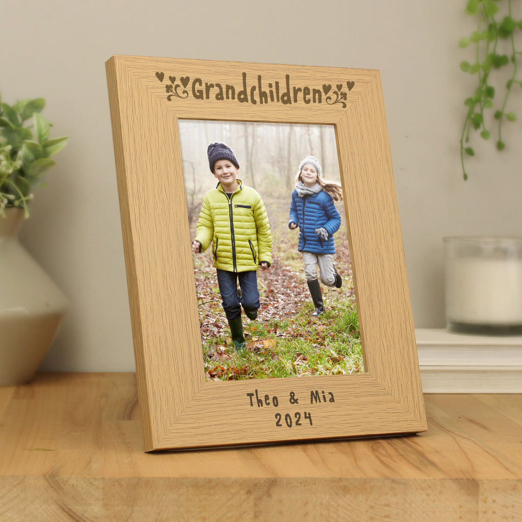 Personalised Grandchildren 5x7 Oak Finish Photo Frame - Buy Photo Frames, Albums and Guestbooks at GiftMasters.co.uk