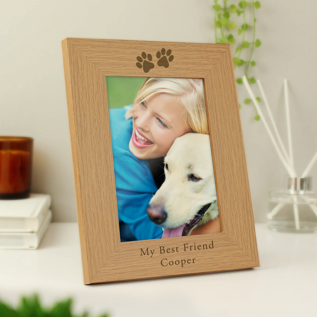Personalised Paw Prints 5x7 Oak Finish Photo Frame - Buy Photo Frames, Albums and Guestbooks at GiftMasters.co.uk