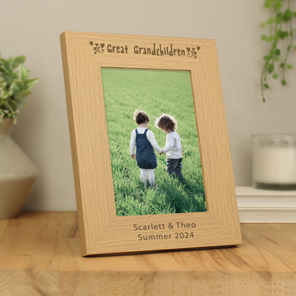 Personalised Great Grandchildren 5x7 Oak Finish Photo Frame