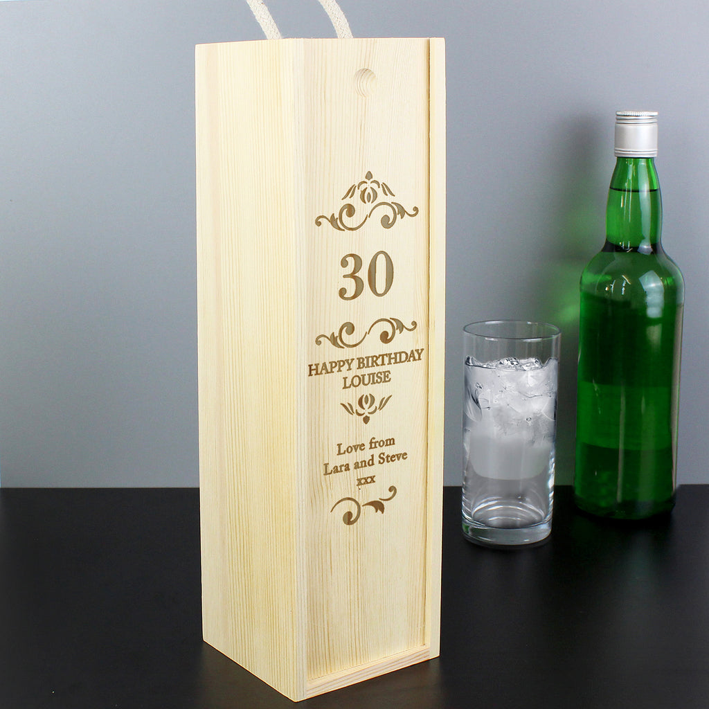 Personalised Elegant Number Wooden Wine Bottle Box - Buy Glasses & Barware at GiftMasters.co.uk