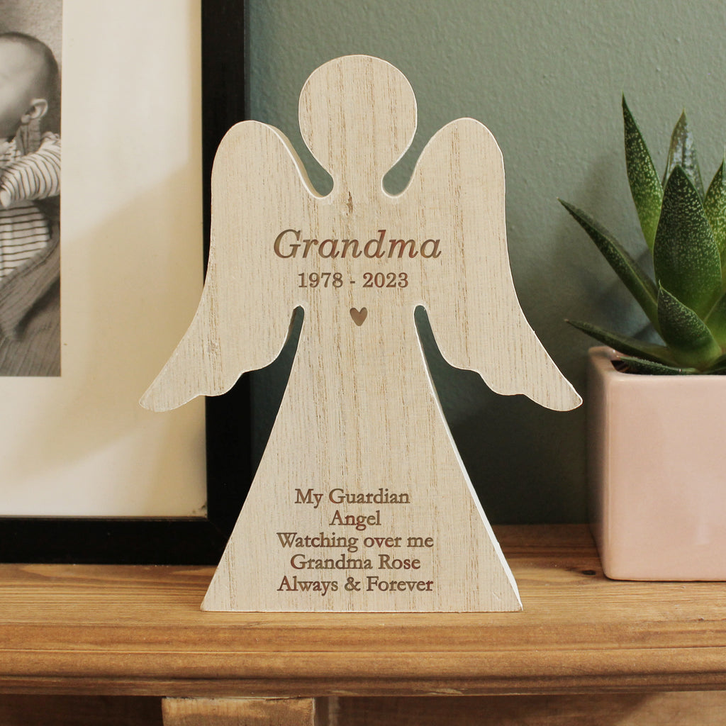 Personalised Rustic Wooden Angel Decoration - Buy Christmas Decorations at GiftMasters.co.uk
