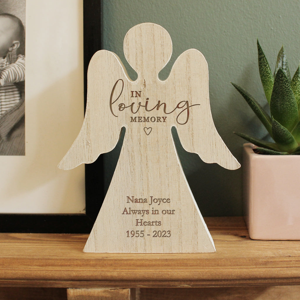 Personalised In Loving Memory Rustic Wooden Angel Decoration - Buy Christmas Decorations at GiftMasters.co.uk