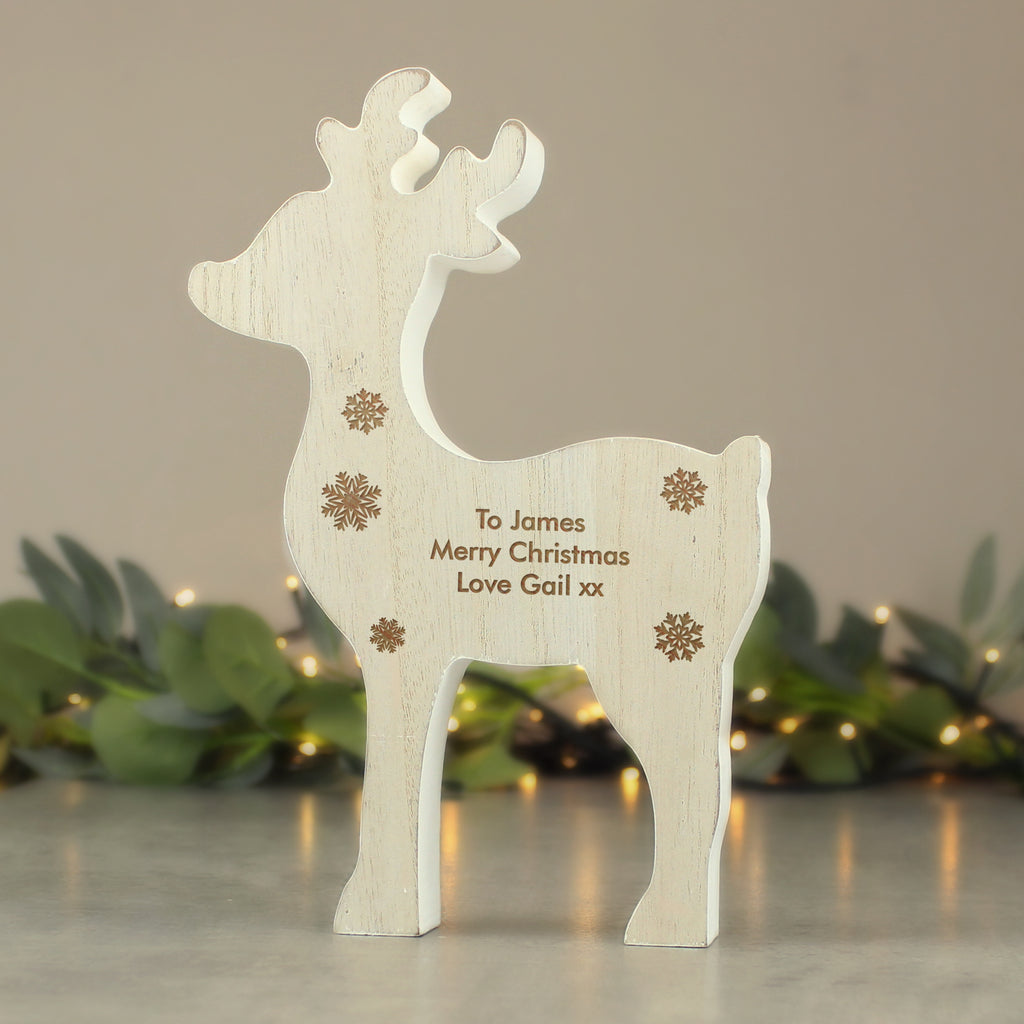 Personalised Rustic Wooden Reindeer Decoration - Buy Christmas Decorations at GiftMasters.co.uk