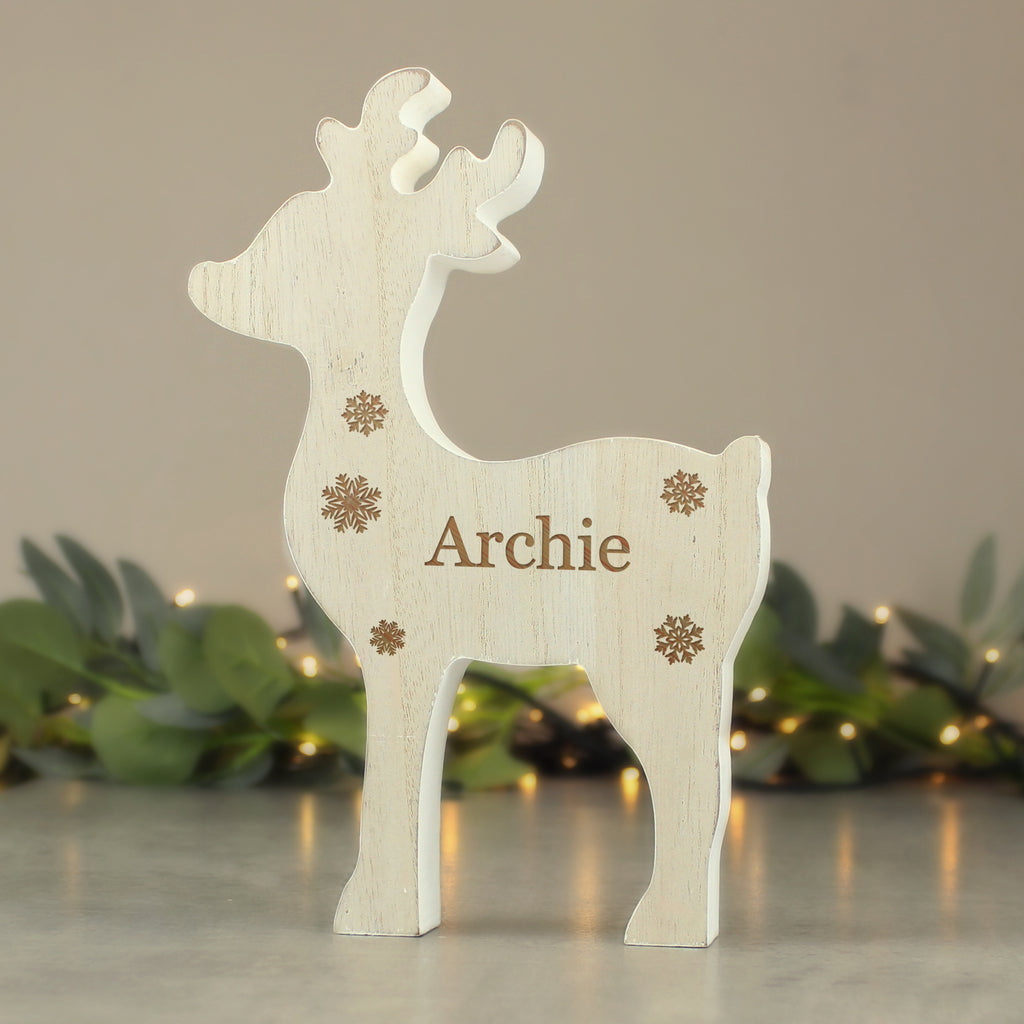 Personalised Any Name Rustic Wooden Reindeer Decoration - Buy Christmas Decorations at GiftMasters.co.uk