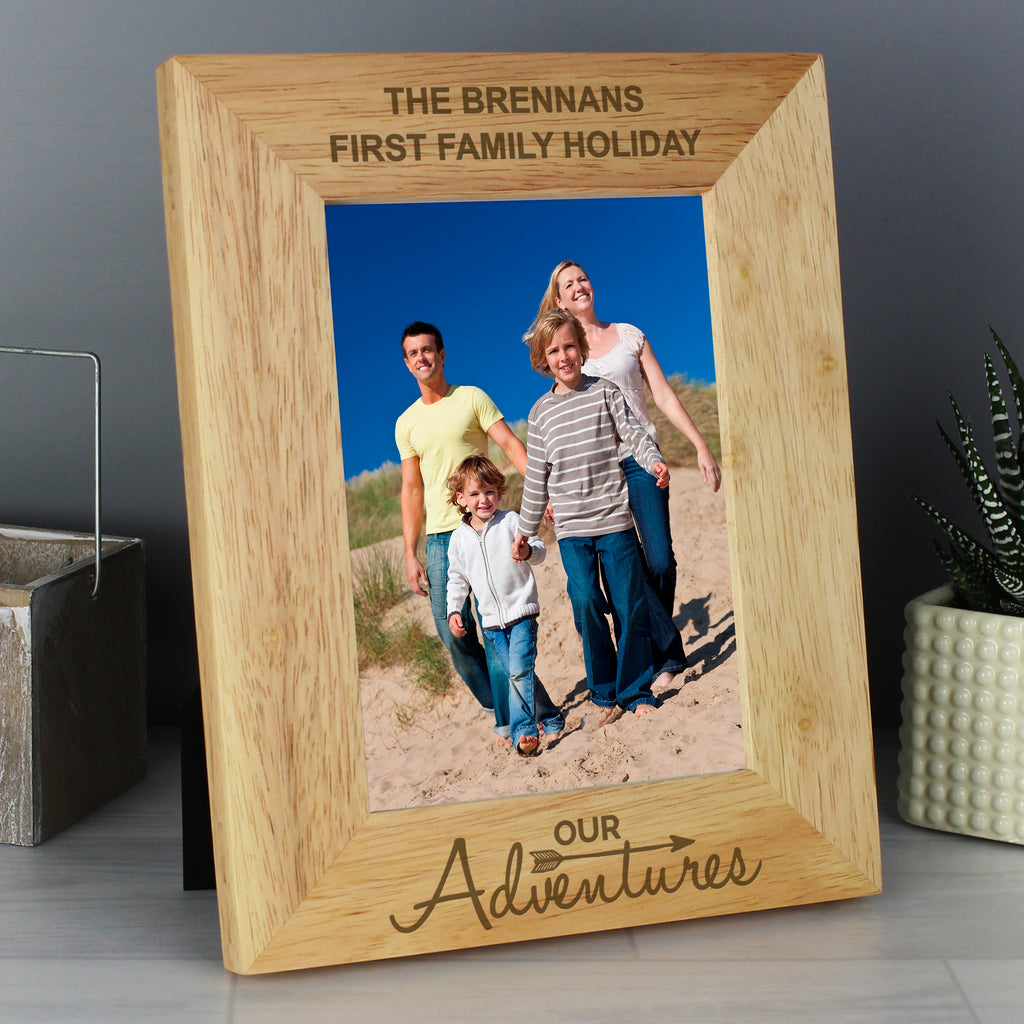 Personalised Our Adventures 5x7 Oak Finish Photo Frame - Buy Photo Frames, Albums and Guestbooks at GiftMasters.co.uk