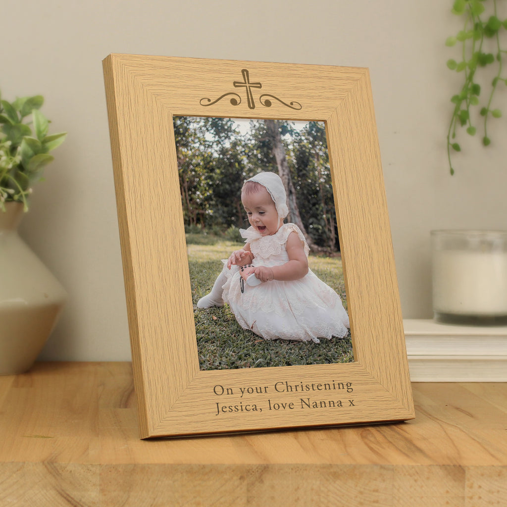 Personalised Religious Swirl 5x7 Oak Finish Photo Frame - Buy Photo Frames, Albums and Guestbooks at GiftMasters.co.uk