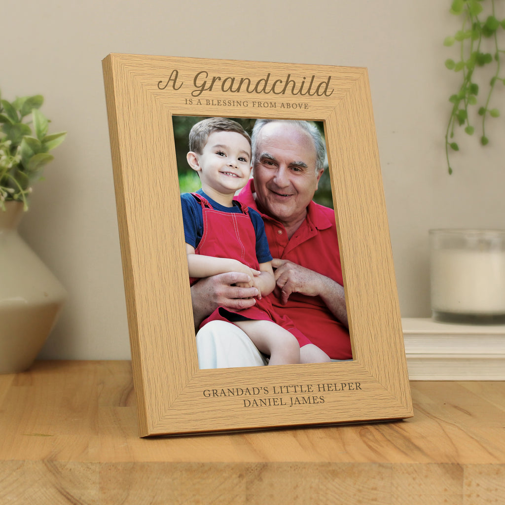 Personalised 'A Grandchild is a Blessing' 5x7 Oak Finish Photo Frame - Buy Photo Frames, Albums and Guestbooks at GiftMasters.co.uk