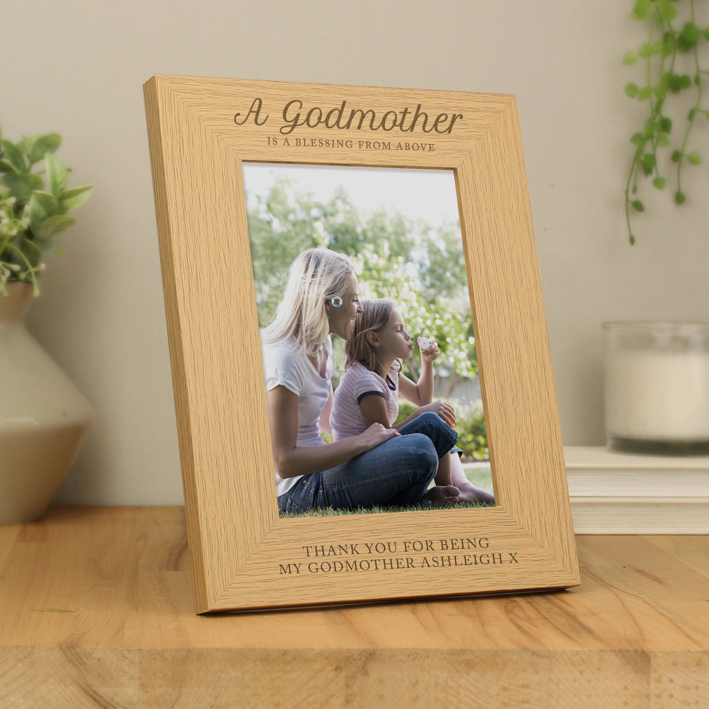 Personalised Godmother 5x7 Oak Finish Photo Frame - Buy Photo Frames, Albums and Guestbooks at GiftMasters.co.uk
