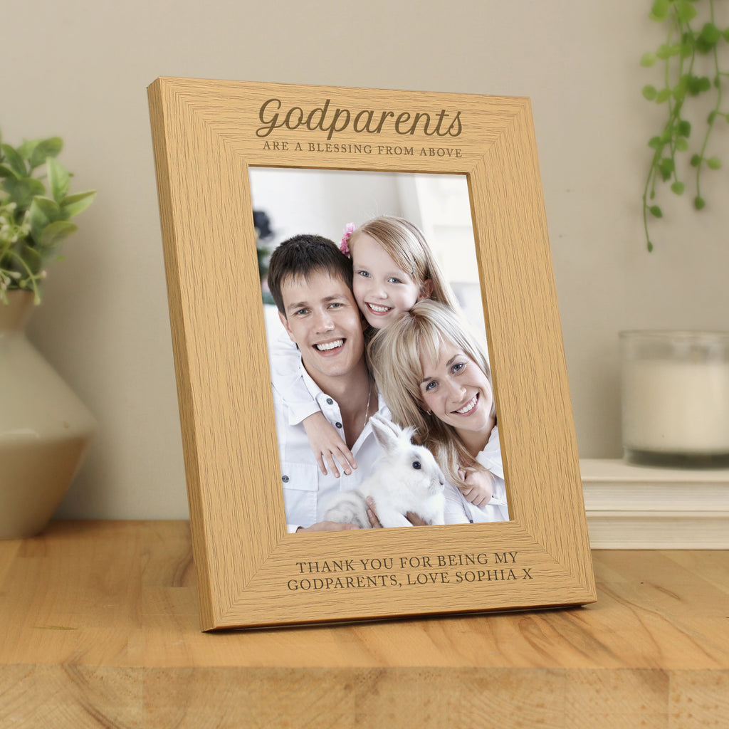 Personalised Godparents 5x7 Oak Finish Photo Frame - Buy Photo Frames, Albums and Guestbooks at GiftMasters.co.uk